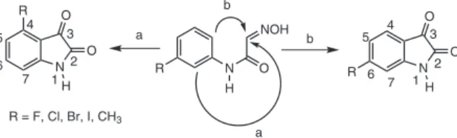 Figure 2. Pathway a: formation of the 4-substituted-isatin; Pathway b: 