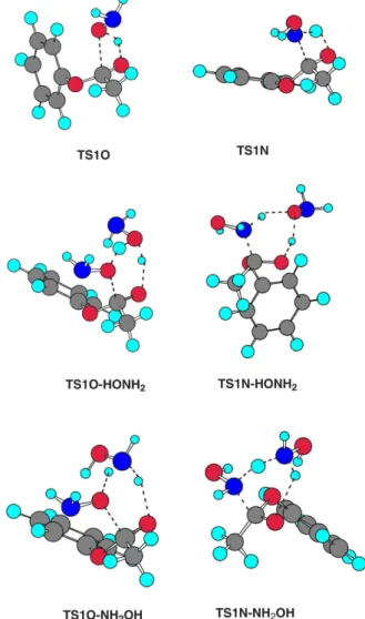 Figure 1. Transition states for the first step of the hydroxylamine reaction  with phenyl acetate.