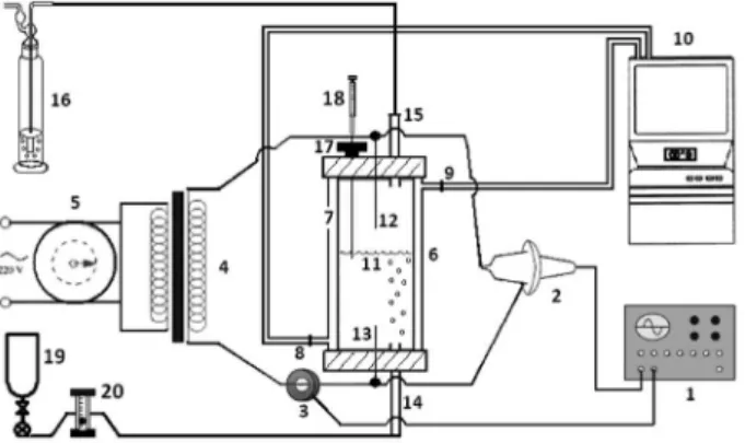 Figure 1. The experimental setup: (1) oscilloscope; (2) high voltage probe; 