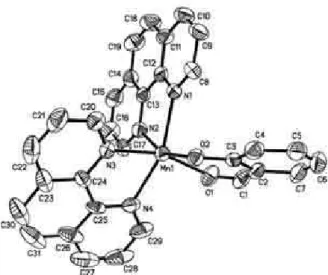Figure  1.  ORTEP  structure  of  complex  cation  [Mn(sal)(phen) 2 ] +   in  complex 1 with 20% probability ellipsoids