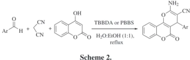 Table 2. Synthesis of various dihydropyrano[3,2-c]chromenes using TBBDA and PBBS under reluxing H 2 O:EtOH (1:1)