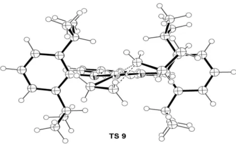Figure S4. Front view of the molecular geometry of the migratory insertion TS 9.