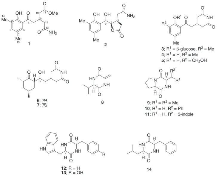 Figure 1. Structures of the isolated compounds (1-14).