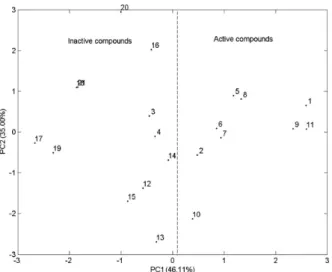 Figure 3. Loading plot of the molecular descriptors selected by PCA  model.