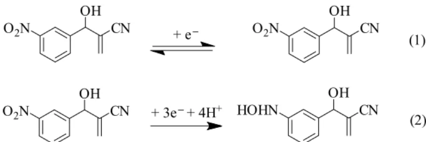 Figure 6. Scheme for reduction of adduct Ib in aprotic medium DMF + TBAP 0.1 mol L -1  (also applied to other members of this class).