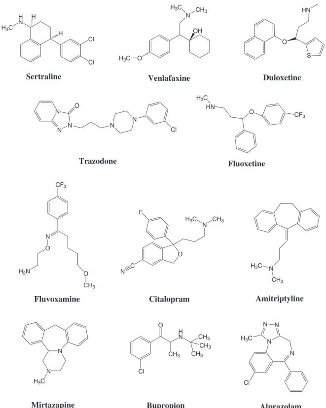 Figure 1. Structure of the investigated antidepressant drugs.