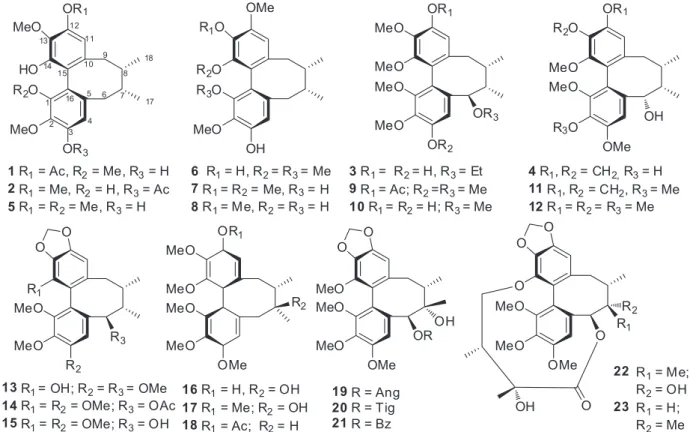 Figure 1. The structure of dibenzocyclooctadiene lignans from S. neglecta.