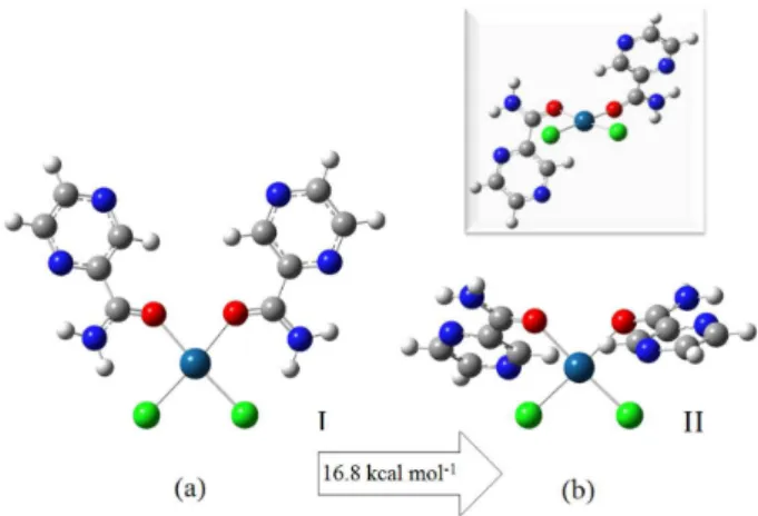 Figure 5. Energetic differences between two DFT optimized structures  of cis-[PtCl 2 (PZA) 2 ]