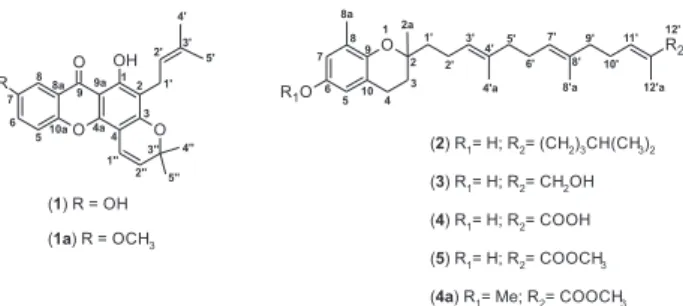 Figure 1. Structures of the isolated compounds 1-5 and semi-synthetic  derivatives 1a and 4a.
