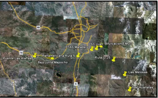 Figure 1. Location of the studied water sampling points in the Metropolitan Region