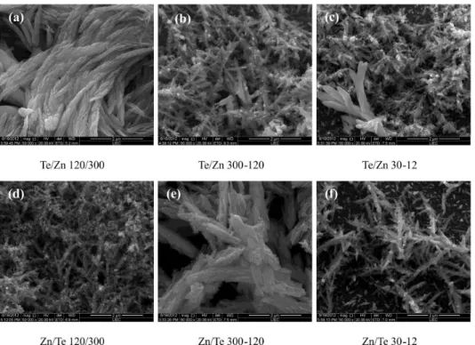 Figure 2. Scanning electron micrographs of ZnTe thin films electrodeposited as described in Table 1.