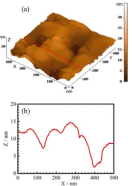 Figure 12. AFM micrographs of a passive film on the sample subjected  to 7.14% plastic deformation after immersion 24 h in cement extract