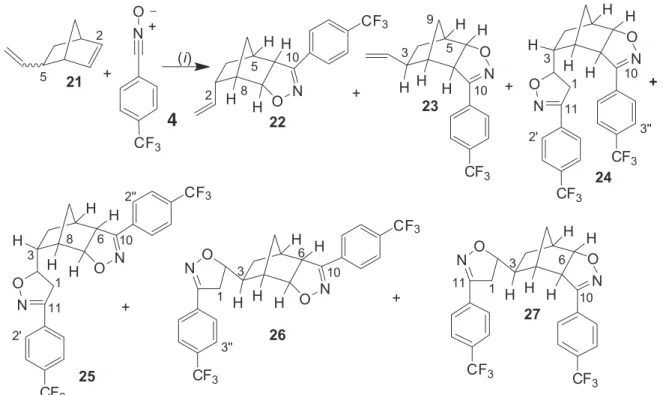 Figure 1. Selected COSYs, NOEs and HMBC for adducts 6, 9, 11, 14, and 25.