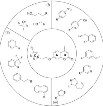 Figure 1. General structure of the 4-methylcoumarins/1,4-substituted  1,2,3-triazole conjugates