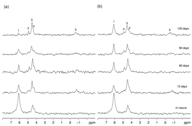 Figure 2.  31 P NMR spectra of the material extracted with 0.25 mol L -1  NaOH from the remaining mass of T