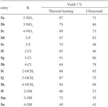 Table 1. Yields of thiazinanones 5a-n synthesized by ultrasound and  thermal heating methodologies