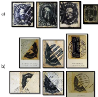 Figure 5. Overlapped EDXRF spectrum of authentic and counterfeit  irradiated samples of “Vovó” stamps