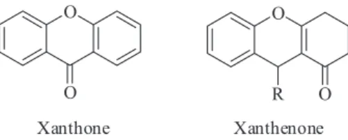 Figure 1. Xanthone and xanthenone base structure (R = aromatic or  alkyl group).