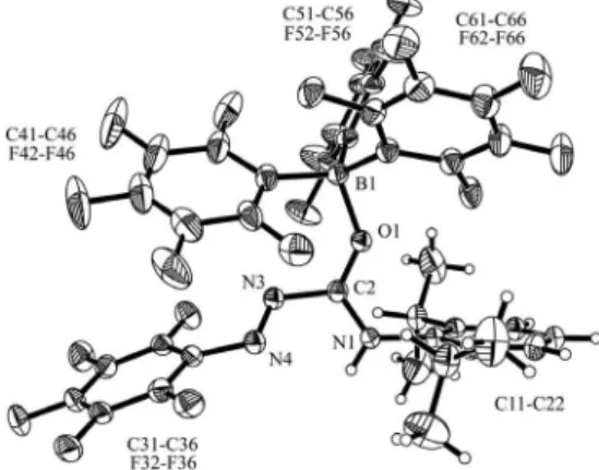 Figure 8. Molecular structure of the A 3  adduct. Only one of the two  independent molecules found in the asymmetric unit is shown (thermal  ellipsoids are shown at 30% probability).