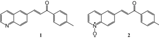 Figure 1. Structures of the 6-quinolinyl chalcone 1 and 6-quinolinyl  N-oxide chalcone 2.