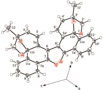 Figure 2. View of assymetric part of unit cell of compound 1. Atomic  displacement ellipsoids are at the 50% level