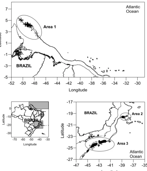Fig. 1. Distribution of deep-sea shrimp catches reported by chartered trawlers between 2000 and  2004