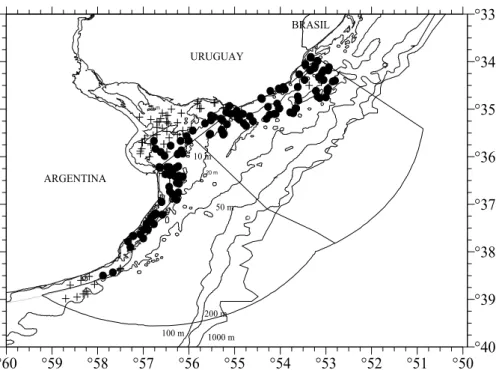 Fig. 1. Map of the study area, The Argentinean-Uruguayan Common Fishing Zone (AUCFZ), where the cruises  were carried out