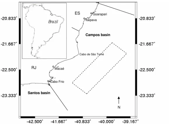 Fig. 1.  The former exclusion zone (dotted line) at Campos basin (adapted from Jablonski, 2003)