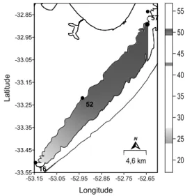Fig. 4. Distribution of suspended matter in Mangueira  Lagoon (mg L -1 ).  