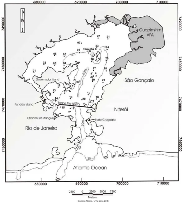 Fig. 1. Map of the study area showing location of superficial sediment samples. 