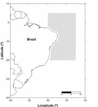 Fig. 1. Sampling area for pelagic stingray in the Southwestern  equatorial Atlantic. 