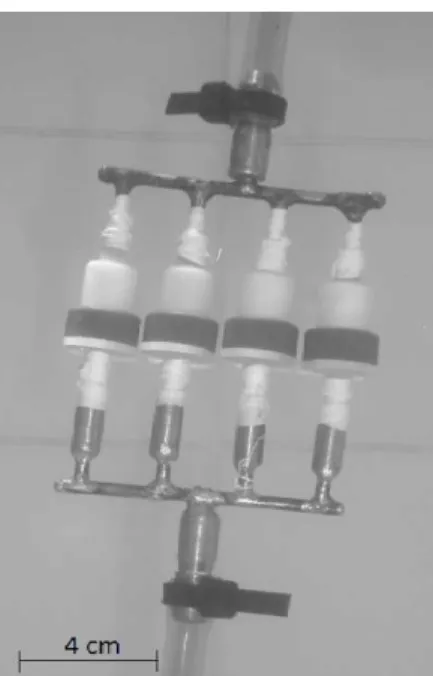 Fig.  1.  Metal  adaptors  with  Sep-Paks ®   in  test pool and in situ allelopathy experiment