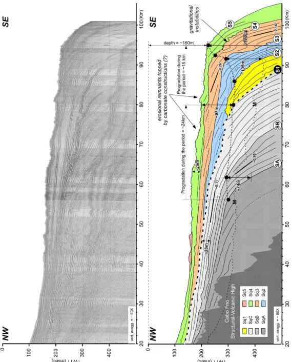 Fig. 3. Top-Uninterpreted dip single-channel seismic line across the eastern shelf sector off Rio de Janeiro (close do Cabo Frio)