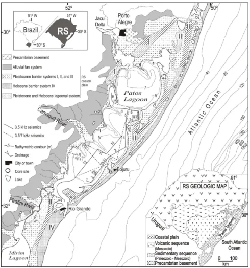 Fig. 1. Location of the study area and seismic records analyzed. RS geological map modified  from  Villwock  et  al
