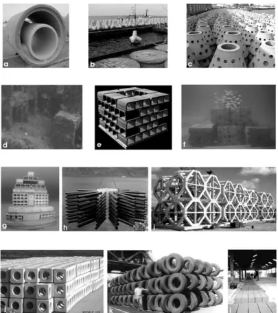 Fig.  3.  Pictures  of  some  artificial  structures  deployed  in  the  European  Seas