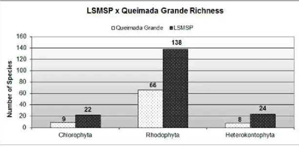 Fig. 5. Comparison of the known macroalgal richness of Queimada Grande Island with LSMSP