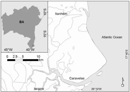 Fig. 1. Study area showing Caravelas and Itanhém estuaries. 