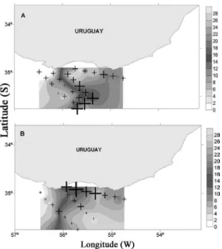 Figure 6. Two dimensions multidimensional scaling scatter plot for  autumn (A) and spring (B)