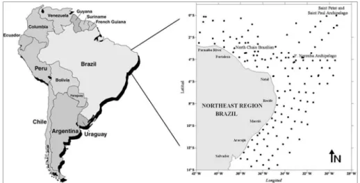 Figure 1. Study area showing the sampling stations in the equatorial Atlantic Ocean.