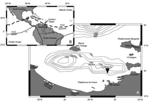 Figure 1. Northeastern Venezuela showing the Cariaco Basin. The sampling station (CARIACO) is indicated  (10º30’ N, 64°40’ W).