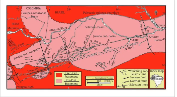 Figure 2. Location and structural framework map of the Solimões Basin with main structural features