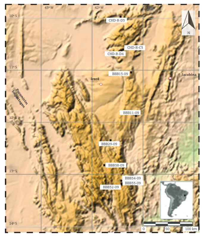 Figure 2. Regional digital elevation model showing the location of the samples analyzed in this study.