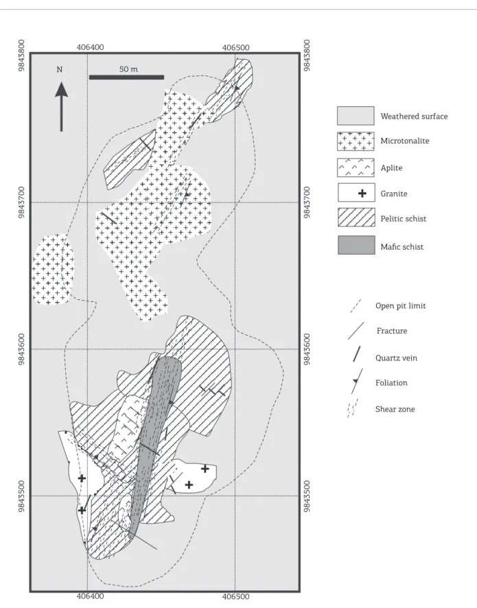 Figure 3. Simpliied geological map of the Caxias gold deposit (Adapted from Klein and Sousa, 2012).