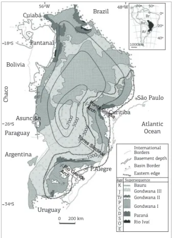 Figure 1 shows the Brazilian portion of the basin. he location  coincides with a series of sedimentary packages indicating 