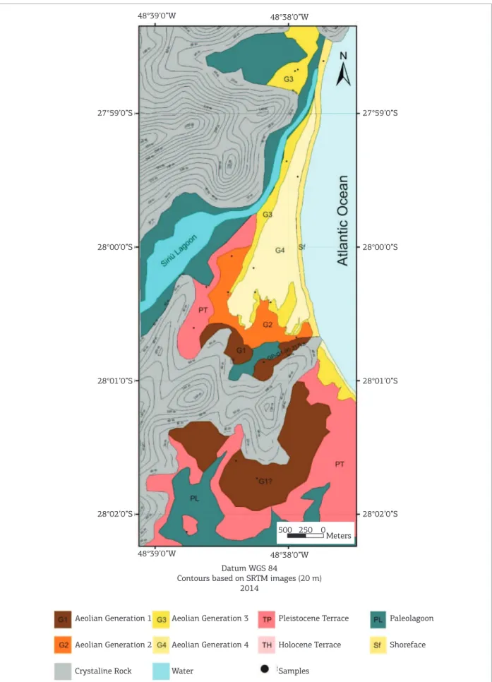 Figure 6. Distribution of the Quaternary sedimentary units for the Garopaba duneield area