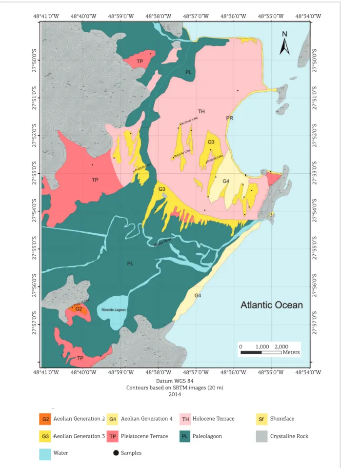 Figure 5. Distribution of the Quaternary sedimentary units for the Pinheira strandplain region