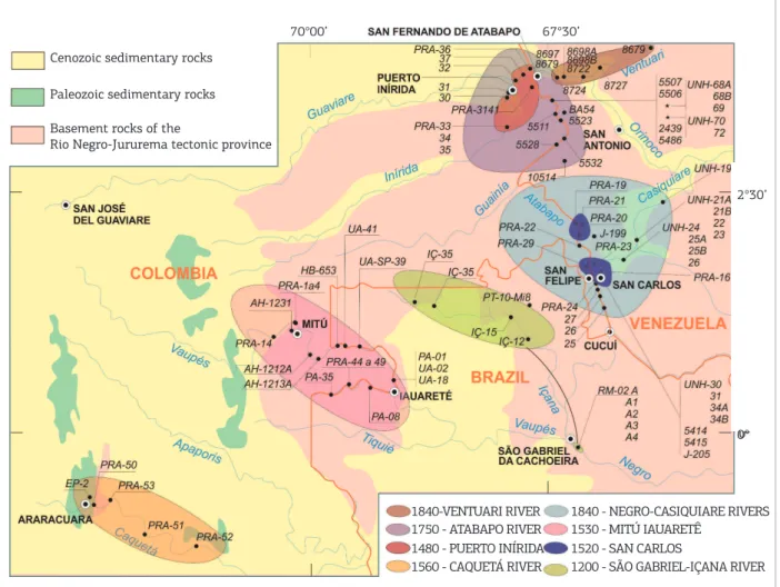 Figure 2 illustrates the study area and location of sam- sam-ples with U-Pb zircon ages, 15 of which were produced  in this work