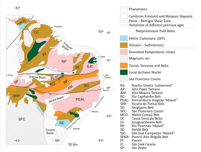Figure 1. Sketch of the main tectonic elements of the Borborema Province (mostly based on previous schemes  by Brito Neves et al