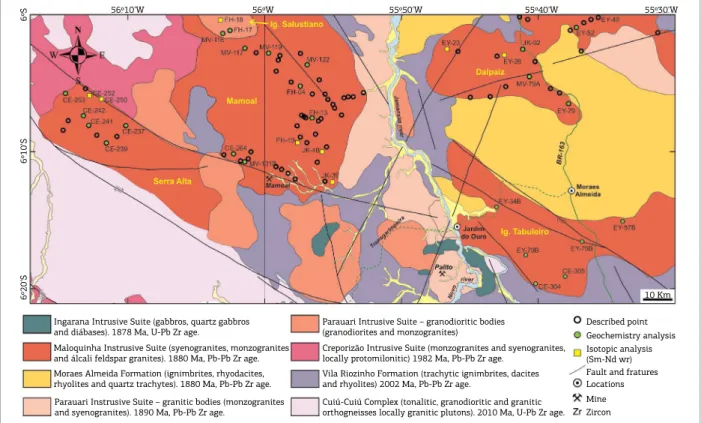 Figure 2. Geological map of the study area with rocks samples of the study granites (modiied from Vasquez  et al 