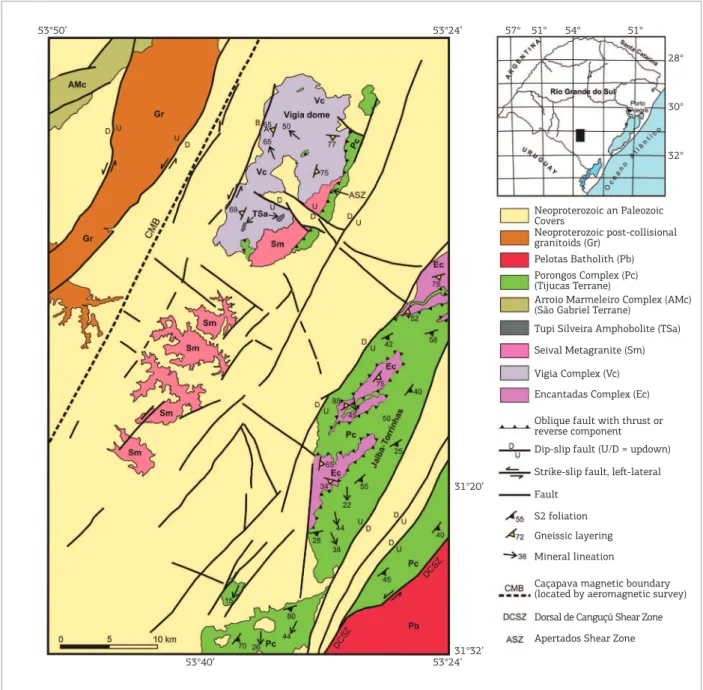 Figure 9. Geological map of Hulha Negra region, south portion of Tijucas Terrane (Camozzato et al